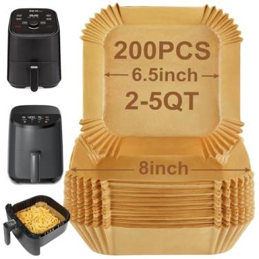 Imagem de BYKITCHEN Forros de papel descartáveis para fritadeira a ar quadrada para cesta de 2 a 5 Qt, forros de fritadeira a ar pequenos, papéis de fritadeira a ar de 20 cm, compatível com Cosori, mini
