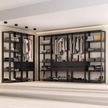 Imagem de Guarda Roupas Closet Modulado 405cm 6 Peças Com 6 Gavetas E Cabideiros Multimóveis MP4322 Preto