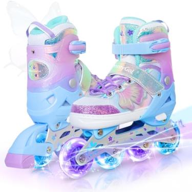Imagem de MammyGol Patins em linha ajustáveis para meninas e meninos de 4 a 12 anos com rodas iluminadas e design de borboleta – patins vibrantes, patins perfeitos para iniciantes e jovens