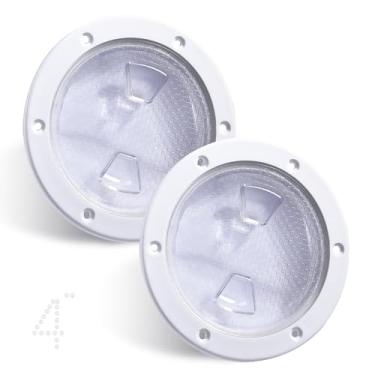 Imagem de 2 peças de escotilha de barco de 10 cm com tampa removível transparente, placas de convés de barco, escotilha de inspeção antiderrapante, escotilha de acesso marítimo para trailer, barco, iate,