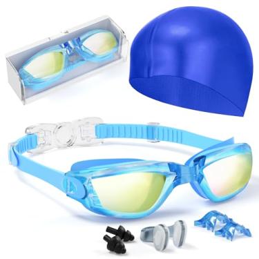 Imagem de Hurdilen Óculos de natação infantis, óculos de natação para crianças de 3 a 14 anos com touca de natação, clipe de nariz, ponte de nariz, tampões de ouvido