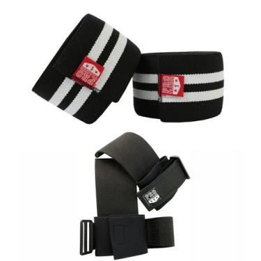 Imagem de Kit Faixa De Joelho + Strap Largo Mão Treino Agachamento - Pro Trainer