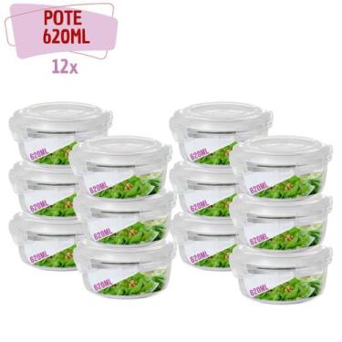 Imagem de Kit 12 Pote Vidro Hermético 4 Travas Redondo 620ml Marmita - QUALITY H