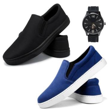 Imagem de 2 Sapatenis Masculino Alpargata Iate Elástico Slip On Relógio - Atria 