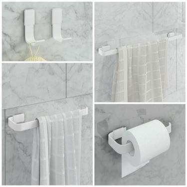 Imagem de Kit De Acessórios Para Banheiro 5 Peças Stander Com 2 Cabides Branco -