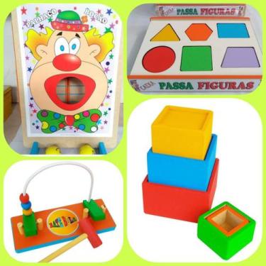 Imagem de Kit Com 4 Brinquedos Pedagógicos De Madeira - Lindos! - BRINQUE E LEIA