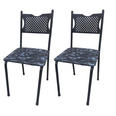 Imagem de Kit 2 Cadeira para Cozinha MC Tubular Almofadada Estrutura Preta com Assento Floral