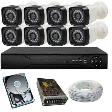Imagem de Kit 8 Cameras Segurança 720 Hd 1 Mp Dvr 8 Canais Multi Hd 8ch Alta Res