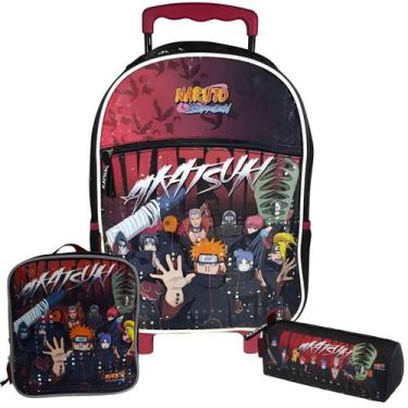 Imagem de Kit Mochila Rodas Estojo Lancheira Escolar Original Naruto - Pacific, 