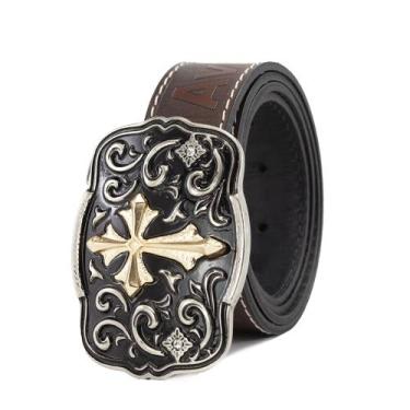 Imagem de Cinto Country Religioso Masculino Feminino Ave Maria Couro com Fivela 