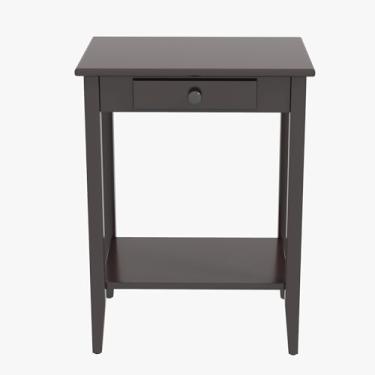 Imagem de Mesa de canto de 2 níveis, prateleira de armazenamento de mesa de cabeceira com gaveta, suporte para toca-discos, mesa lateral/suporte de cabeceira para sala de estar, quarto, lounge, 46 cm C x 33 cm