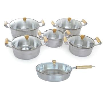 Imagem de Jogo de Panelas 6 Pçs Alumínio Fundido Batido Tampa de Vidro Cozinha Moderna Qualidade Profissional