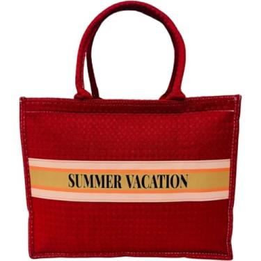 Imagem de Bolsa Tote Feminina Vermelha Verão Praia Férias Casual Viagem