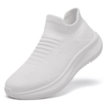 Imagem de SHULOOK Tênis de corrida feminino, sem cadarço, confortável, leve, respirável, malha antiderrapante, casual, moderno, tênis de corrida, Branco, 36