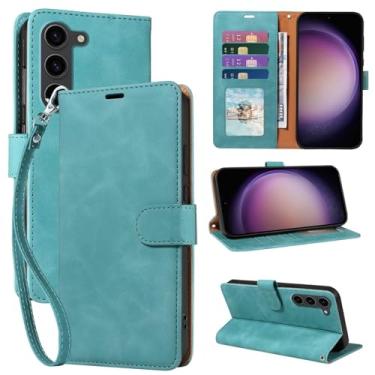 Imagem de JHWVVTF Capa carteira para Galaxy S23, capa para celular S23, [bloqueio de RFID, 4 compartimentos para cartão], capa de telefone de couro PU macio, alça de pulso, capa protetora à prova de choque para