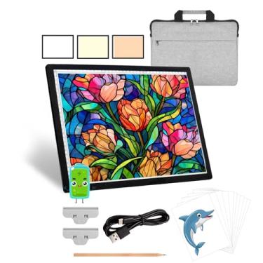 Imagem de KEIWRLIGHT A3 Light Pad para Pintura de Diamante- Bateria Sem Fio 3 Cores Mesa de Luz Contínua 6 Níveis de Brilho Caixa de Luz para Traçar e Desenhar Pintura de Diamante, Artistas (, Preto)