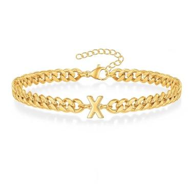 Imagem de IN Chenthy Pulseiras com inicial de ouro para homens, corrente de elos cubanos banhados a ouro 18K, pulseiras ajustáveis, joias presentes para homens, One Size, Sem Pedra Preciosa