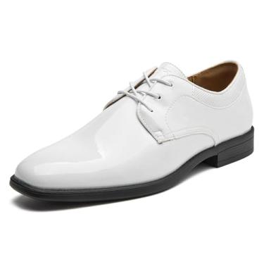 Imagem de CLOWSE Sapato social masculino de smoking, couro envernizado, Oxford, clássico, formal, com cadarço, Branco, 40