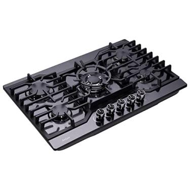 Imagem de Anlyter Fogão a Gás de 70 cm, 5 queimadores de fogão a gás embutido em aço inoxidável (proteção de termopar), fogão a gás conversível LPG/NG duplo fogão a gás selado a combustível - preto