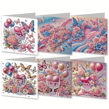Imagem de MaiYiYi Pacote com 6 cartões DIY Love Rose Diamond Art Birthday Greeting Cards Love Diamond Art with Envelopes Butterfly Diamond Art Cartões de felicitações para amigos da família, feriados,
