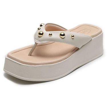 Imagem de Tamanco Anabela Beira Rio Apliques Feminino - Off White