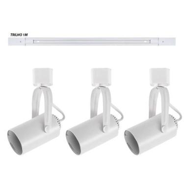 Imagem de Kit trilho 1m + 3 spots GU10/MR16 Branco Troca lâmpada - Pix