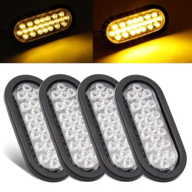 Imagem de [Pacote com 4] Ledvillage 15 cm Lente transparente âmbar 24 lâmpadas ovais seladas luzes de para-lama marcador lateral à prova d'água lâmpada traseira de giro universal trailer caminhão Freightliner