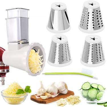 Imagem de Acessórios atualizados para fatiador/triturador para todas as batedeiras KitchenAid, fatiadores de alimentos, acessório para ralador de queijo, cortador de vegetais com 4 lâminas - pode ser lavado na