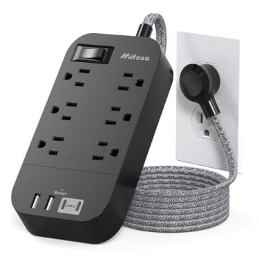 Imagem de Power Strip - 10 FT Long Flat Plug Extension Cord, 6 Outlets 3 USB Ports Outlet Extender with Overload Protection, Wall Mount, Desktop Charging Station for Home, Office and Dorm Essential, Black