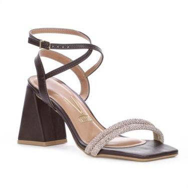 Imagem de Sandália Vizzano Tira Pronta Strass Salto Alto Marrom - Feminino, 38, 