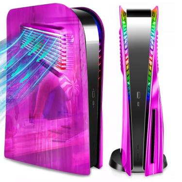 Imagem de SIKEMAY PS5 Plates Console Accessories with Cooling Vent and RGB LED Light Strip for Playstation 5 Disc Edition, PS5 Cover Face Plates Hard Shockproof Side Shell Skin, 8 Colors 400 Effects - Purple