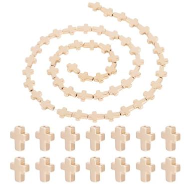 Imagem de Spritewelry 98 contas cruzadas banhadas a ouro contas de hematita Páscoa religião Jesus cruz focal contas 8 x 6 x 2 mm para joias, colar, pulseiras, brincos