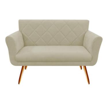 Imagem de Namoradeira Decorativa Sabrina Couro Bege Pés Madeira Mz Decor - Mazze