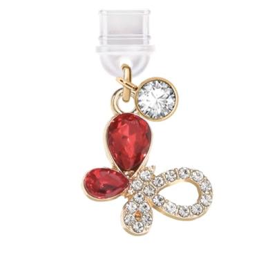 Imagem de ELISE & FONDA TP609 Tipo-C porta de carregamento antipoeira pequeno pingente de telefone borboleta de cristal para iPhone 15/16/Samsung/OnePlus/Xiaomi/oppo telefones Android (vermelho), approx. 1.7 cm