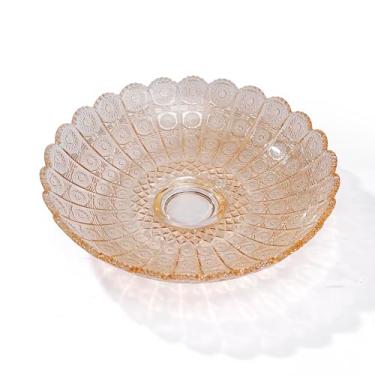 Imagem de Tigela decorativa exclusiva de vidro cristal em forma de flor dourada - 27 cm de diâmetro, pratos de frutas de mesa, prato de sobremesa, prato de bolo, bandeja de doces, decoração de casa de casamento