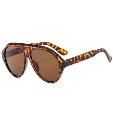 Imagem de HCPIHF Óculos de sol grandes da moda, femininos, retrô, cores doces, UV400, masculino, esportivo, para dirigir (tamanho único/chá de leopardo)