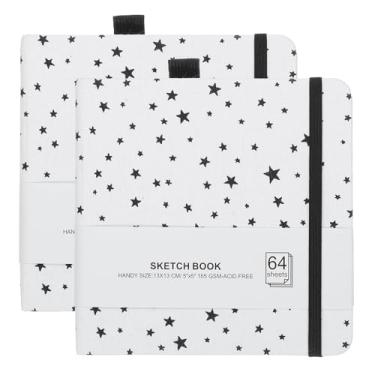 Imagem de PATIKIL Caderno de desenho aquarela 2 x 13 cm, 64 folhas 165 g/m2/50,8 kg, caderno de desenho de papel aquarela sem ácido, blocos de papel para artistas de capa dura com suporte de caneta, estrela