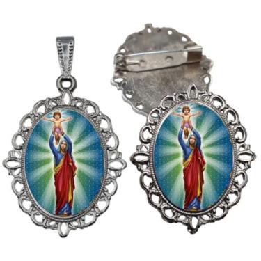 Imagem de Broche com Relicario Cor Prata Nossa Senhora da Comunicação Terno Noiv