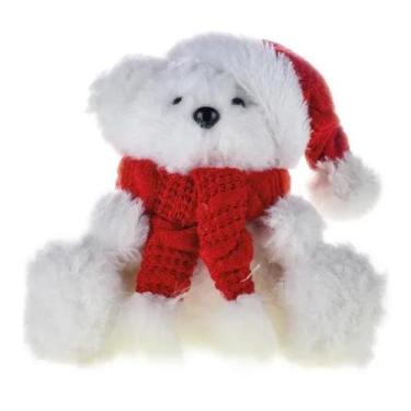 Imagem de Urso Decorativo Pelúcia Sentado Gorro Vrm 14x15x11 - cromus