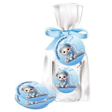 Imagem de kit 25 Lembrancinhas Alcool Gel Ursinho Azul Maternidade e Chá De Bebê
