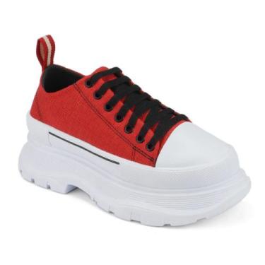 Imagem de Tênis Plataforma Feminino Casual Influencer Sneaker, Vermelho, 40