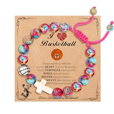 Imagem de DORANA Beisebol/futebol/voleibol/basquete/softbol/futebol presentes esportivos para meninas adolescentes pedras naturais contas cruz pulseiras cristãs religiosas presente de dia de jogo, Adjustable