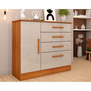 Imagem de Cômoda de Quarto Chicago c/ 1 Porta e 4 Gavetas Cinamomo/Off White - Tcil Móveis