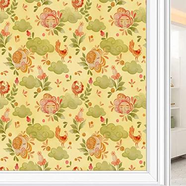 Imagem de Película de janela de privacidade de flores, textura de estilo floral, filme de vidro para sala de estar e escritório em casa, L90 x C 190 cm