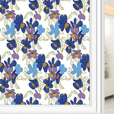 Imagem de Película de janela de privacidade de flores, textura de estilo floral, filme de vidro para sala de estar e escritório em casa, L90 x C 190 cm