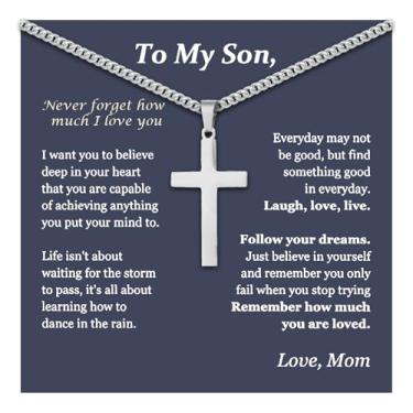 Imagem de Colar To My Son from Mom Dad masculino pingente de aço inoxidável cruz cristã presentes de aniversário inspiradores para homens e filhos presentes de mãe, Aço inoxidável, Sem Pedra Preciosa