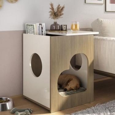 Imagem de Mesa de Canto Lateral 52cm Para Pet Bob Carvalho/Off White A09 - Mpoze