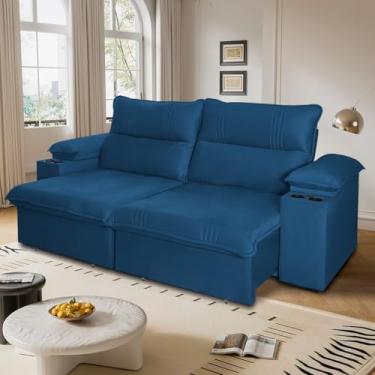 Imagem de Sofá Retrátil Reclinável Tesla 2,20m USB e Porta Copo Suede Azul - King House