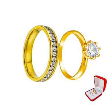 Imagem de Aliança Banhada Ouro 18k 3mm Pedra Branca + Solitario Anel 2mm Pedra Z