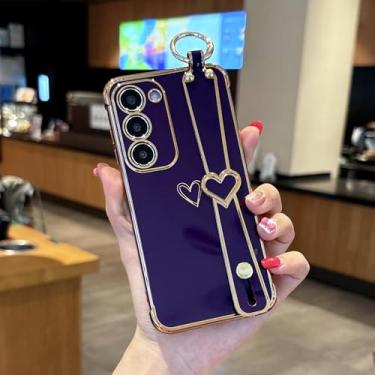 Imagem de ZTOFERA Capa para Samsung Galaxy S23 5G de 6,1 polegadas com alça de pulso, estampa de coração de amor de borda fofa de luxo para meninas e mulheres, suporte de dedo, capa de telefone macia à prova de